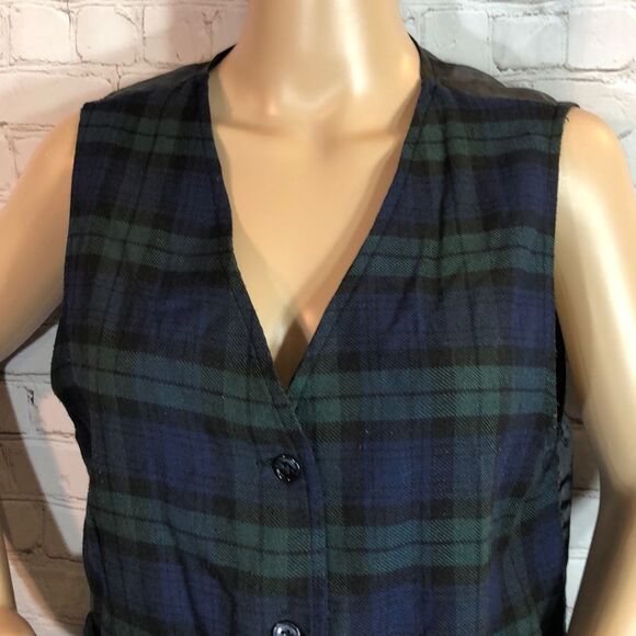 Vintage 1980s Marilyn Blue Green Plaid Tartan Vest 12 - Picture 2 of 8